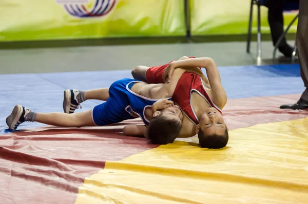 The boys compete in Greco-Roman wrestling, Orenburg, Russia