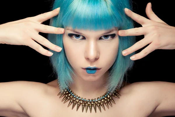 Girl with blue hair and make up
