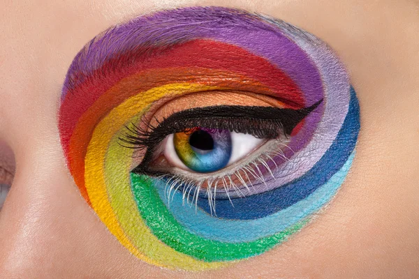 Close up eye with artistic rainbow make up