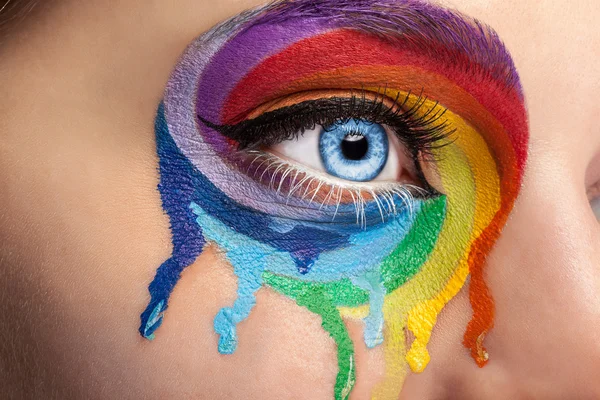 Flowing colors on an eye in fashion stage make up