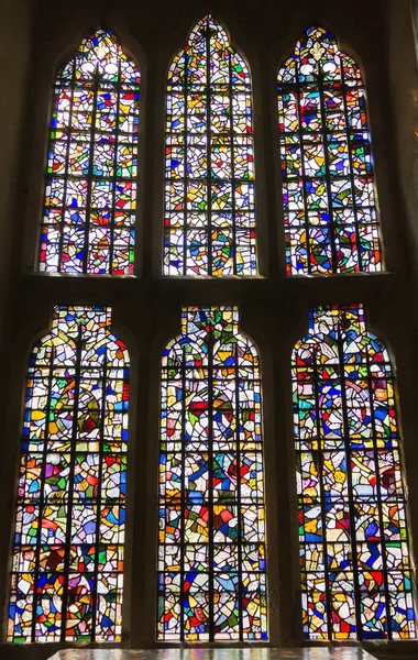 Stained glass windows in St John\'s Chapel, inside the White Tower, Tower of London. UK