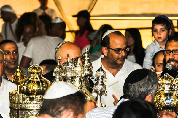 Unidentified jewish people on ceremony of Simhath Torah. Tel Aviv.