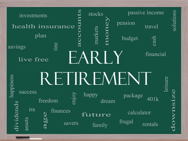 Early Retirement Word Cloud Concept on a Blackboard