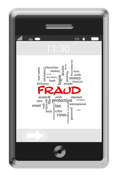 Fraud Word Cloud Concept on a Touchscreen Phone