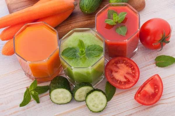 Tomato, cucumber, carrot Juice and vegetables