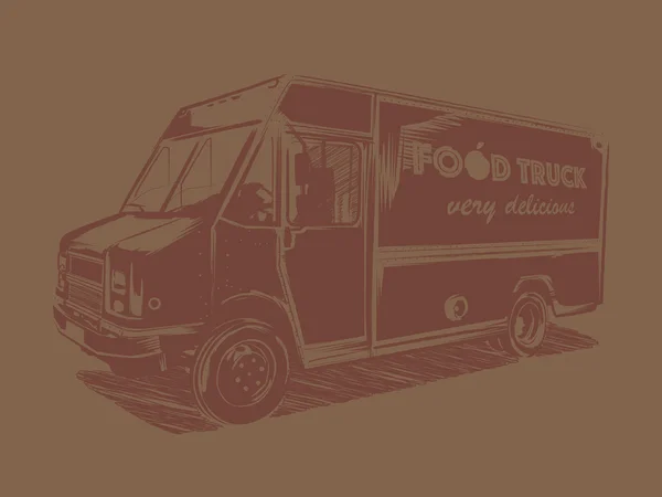 Painted vector food truck on a brown background.
