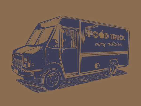 Painted blue food truck on a brown background.