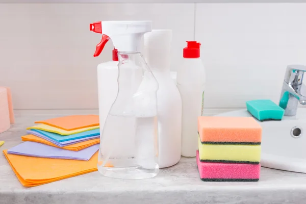 Assortment of new household cleaning products