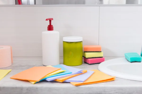 Colorful set of household cleaning cloths