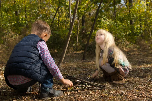 Little Kids Playing at the Woods During Autumn