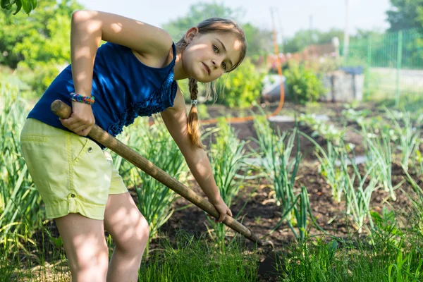 Pretty young gardener working in a veggie patch