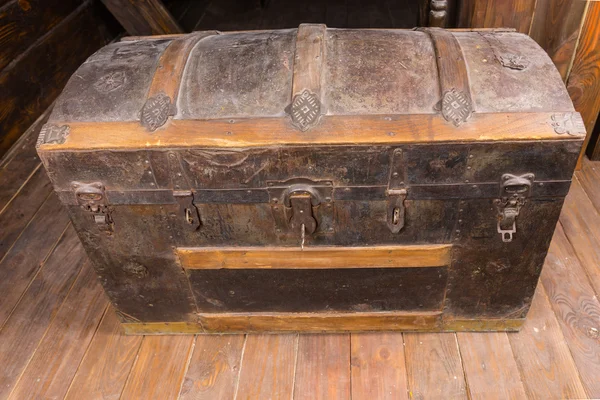 Antique Chest with Key in Lock on Deck of Ship