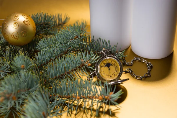 Antique Pocket Watch with Evergreen Branch