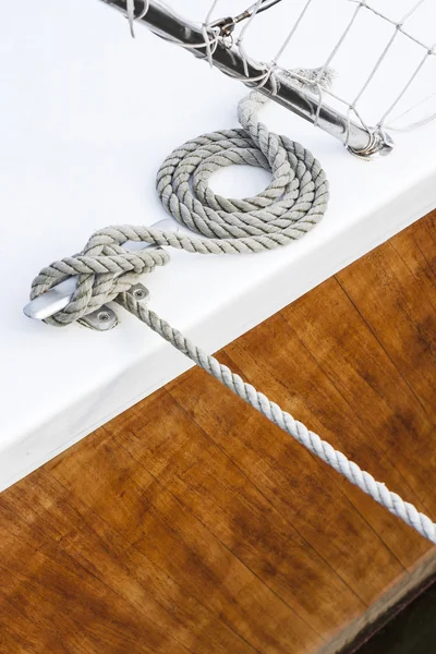 Tightrope on a wood yacht