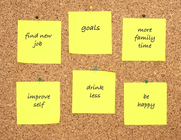 Goals for new year written on yellow sticker notes