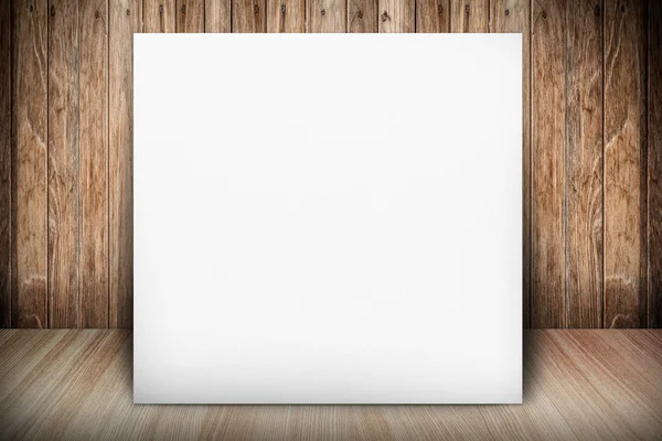 Room interior vintage wall, wood floor and white blank placard background