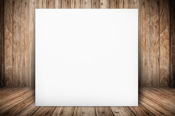 Room interior vintage wall, wood floor and white blank placard background