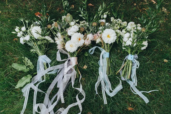 Wedding bouquets with silk ribbons