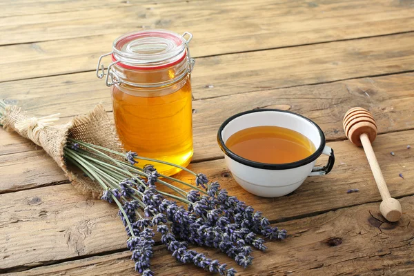 Lavender honey with fresh lavender flowers