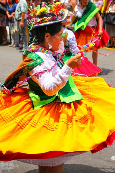 LIMA, PERU-FEBRUARY 1: Unidentified woman performs during Festival of the Virgin de la Candelaria on February 1,2015 in Lima, Peru. Core of the festival is dancing performed by different dance schools