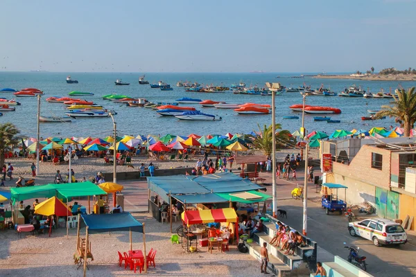 PARACAS, PERU-JANUARY 25: View of the beach and waterfront promenade on January 25, 2015  in Paracas, Peru. Paracas is a small port town catering to tourists visiting Paracas Reserve and Ballestas islands.