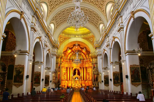 LIMA, PERU-FEBRUARY 2: Interior of Saint Peter Church on February 2, 2015  in Lima, Peru. This church is part of the Historic Centre of Lima, which was added to the UNESCO World Heritage List in 1991.