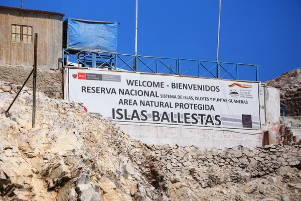 PARACAS, PERU-JANUARY 26: Ballestas Islands Reserve sign on Janu