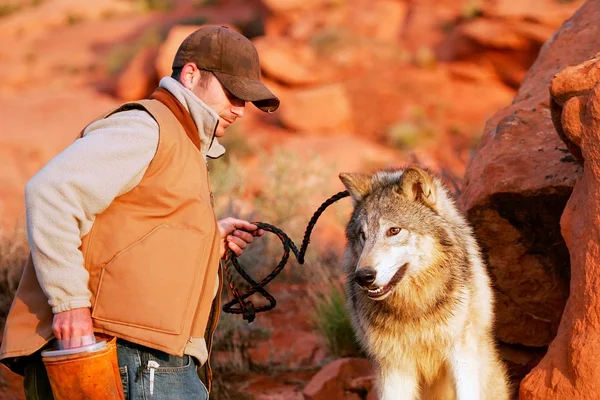 ARIZONA, USA - APRIL 16: Unidentified man - animal trainer sits