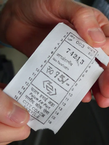 Close up of a public bus ticket in India