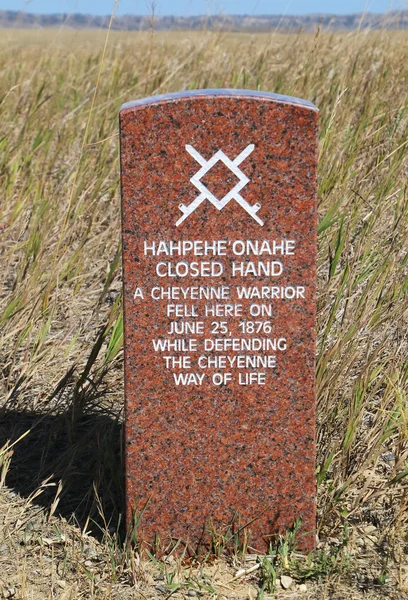 Indian warrior marker stone at Little Bighorn Battlefield Nation