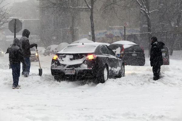 Auto in the Bronx stuck in snow during blizzard Jonas