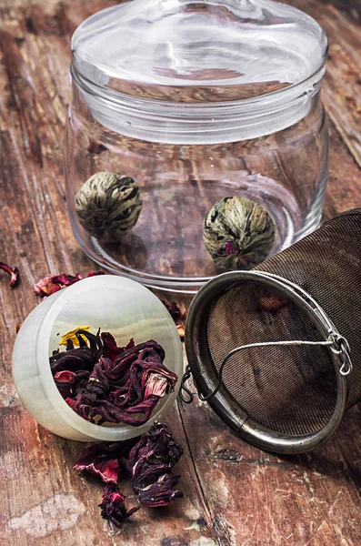 Brewed leaf tea in glass jar