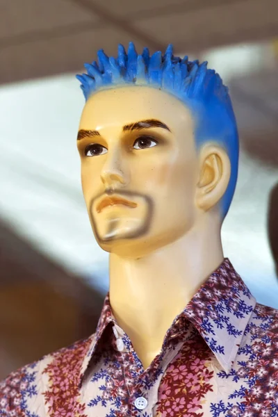 Male mannequin man with spiky blue hair