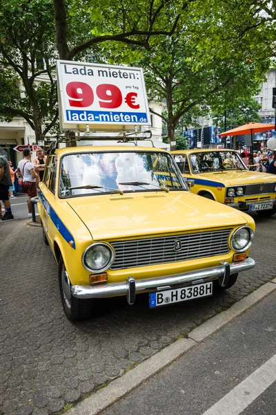 The popular Soviet car VAZ 2101 in the colors of the traffic police of the USSR