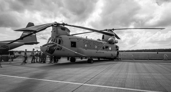 The twin-engine, tandem rotor heavy-lift helicopter Boeing CH-47 Chinook.