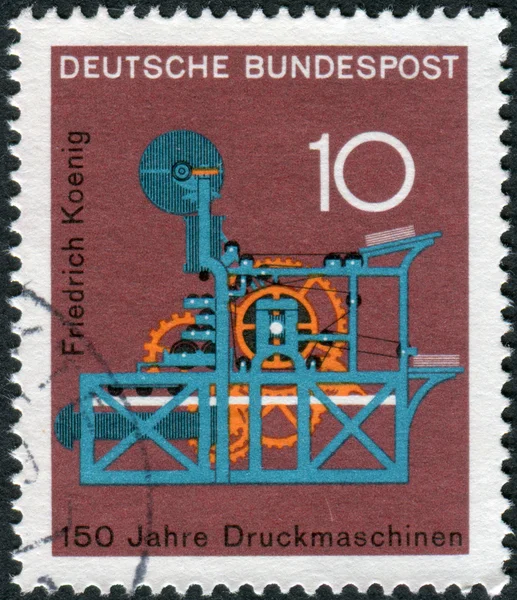 Postage stamp printed in Germany, dedicated to the 150th anniversary of the Koenig printing press