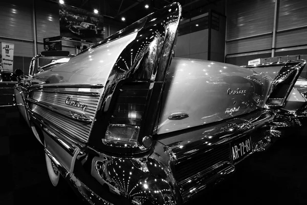 Fragment of a full-size car Buick Century Riviera convertible, 1958. Rear view. Black and white