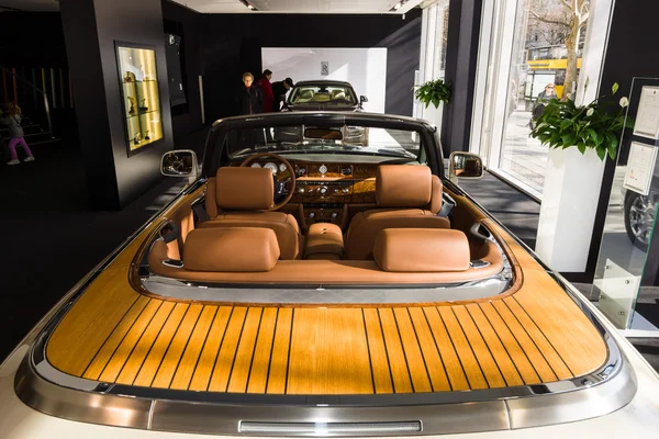 Showroom. Interior of a luxury car Rolls-Royce Phantom Drophead Coupe.