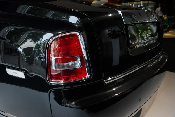 Fragment of the full-size luxury car Rolls-Royce Phantom Series II (since 2012). Rear view. The Classic Days on Kurfuerstendamm.