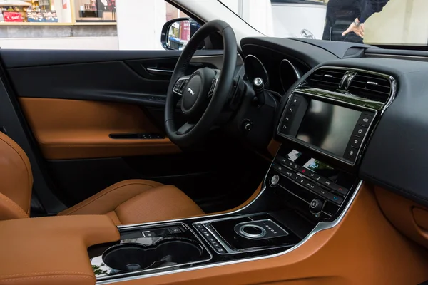 Cabin of the compact executive car Jaguar XE 20D (since 2015). The Classic Days on Kurfuerstendamm.