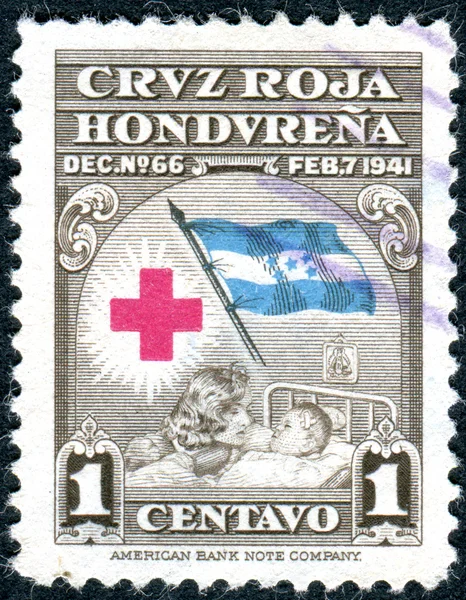 Postage stamp printed in Honduras, shows Red Cross, Flag, Mother and Child
