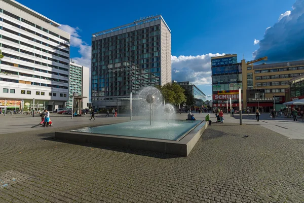 A beautiful fountain in the form of a ball on the square in the old town