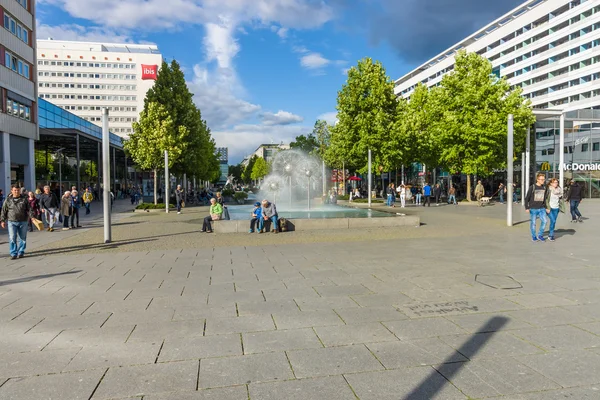 A beautiful fountain in the form of a ball on the square in the old town