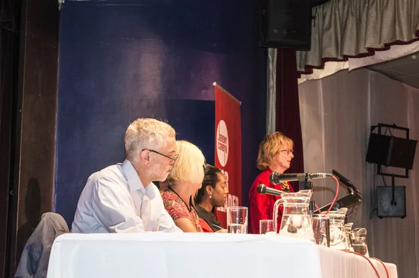 SEPTEMBER 5: Jeremy Corbyn, now Labour Party Leader, heads the panel at the rally in Margate's Winter Gardens. September 5, 2015, in Margate, Kent UK