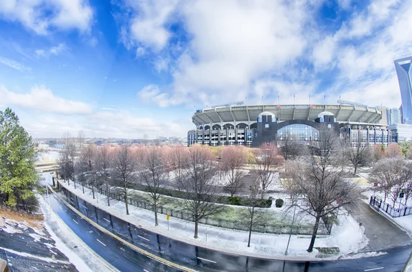 Snow and ice covered city and streets of charlotte nc usa