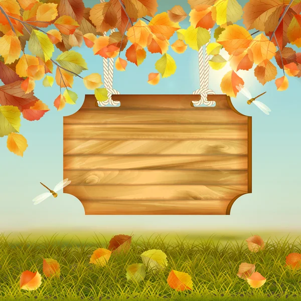 Vector Autumn Landscape Wooden Board