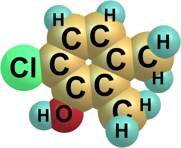 Chloroxylenol molecular structure isolated on white