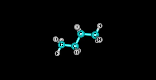 Butane molecular structure isolated on black