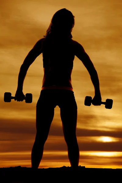 Silhouette of fit woman with dumbbells