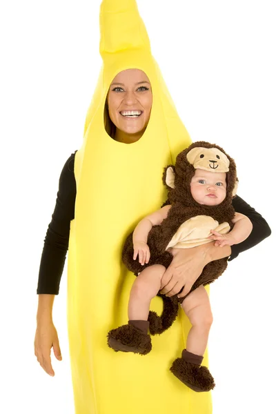 Mom in banana costume with monkey baby